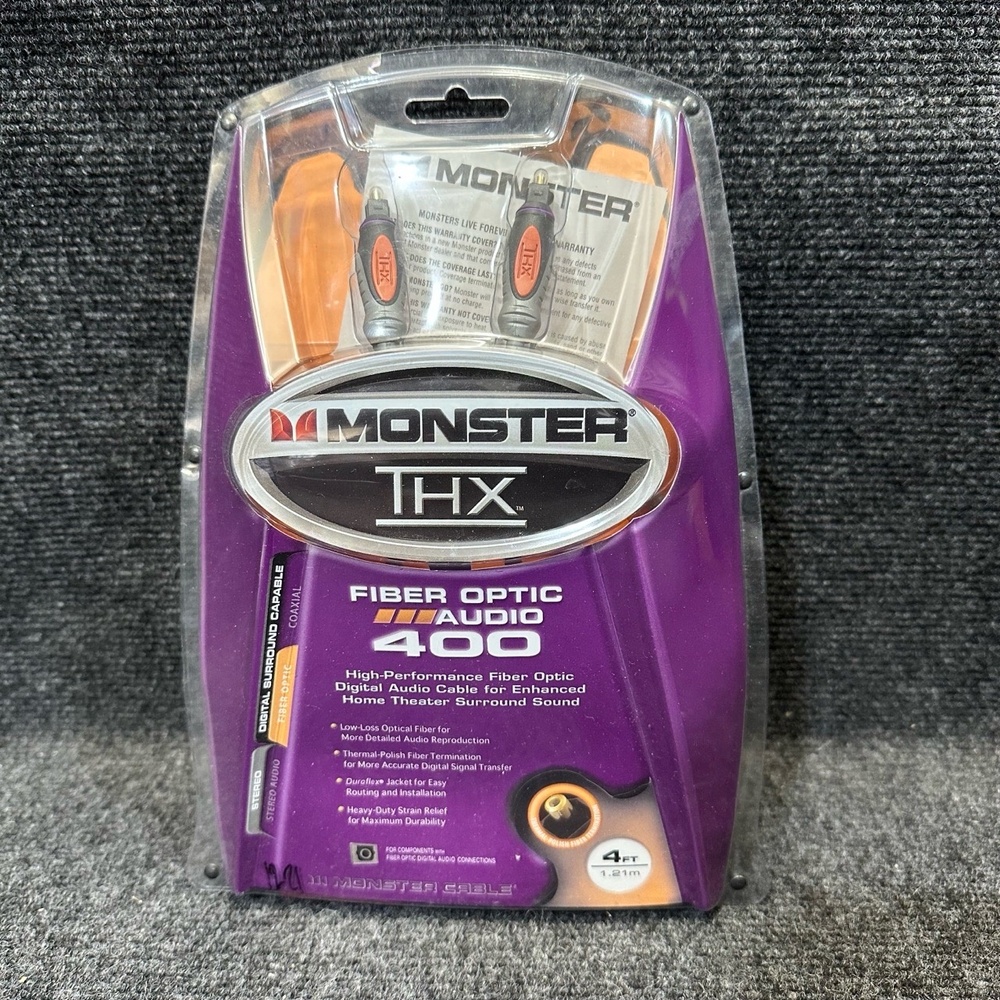 NIP Monster THX 400 Fiber Optic Audio 4 ft High-Performance Digital Audio Cable